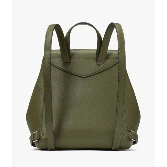 New Kate Spade Lizzie Saffiano Leather Medium Flap Backpack Enchanted Green - Picture 4 of 5